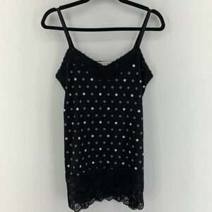 Y2K Slinky Floral Lace Cami Tank Top Large Polka Dots Fairy Whimsigoth Grunge